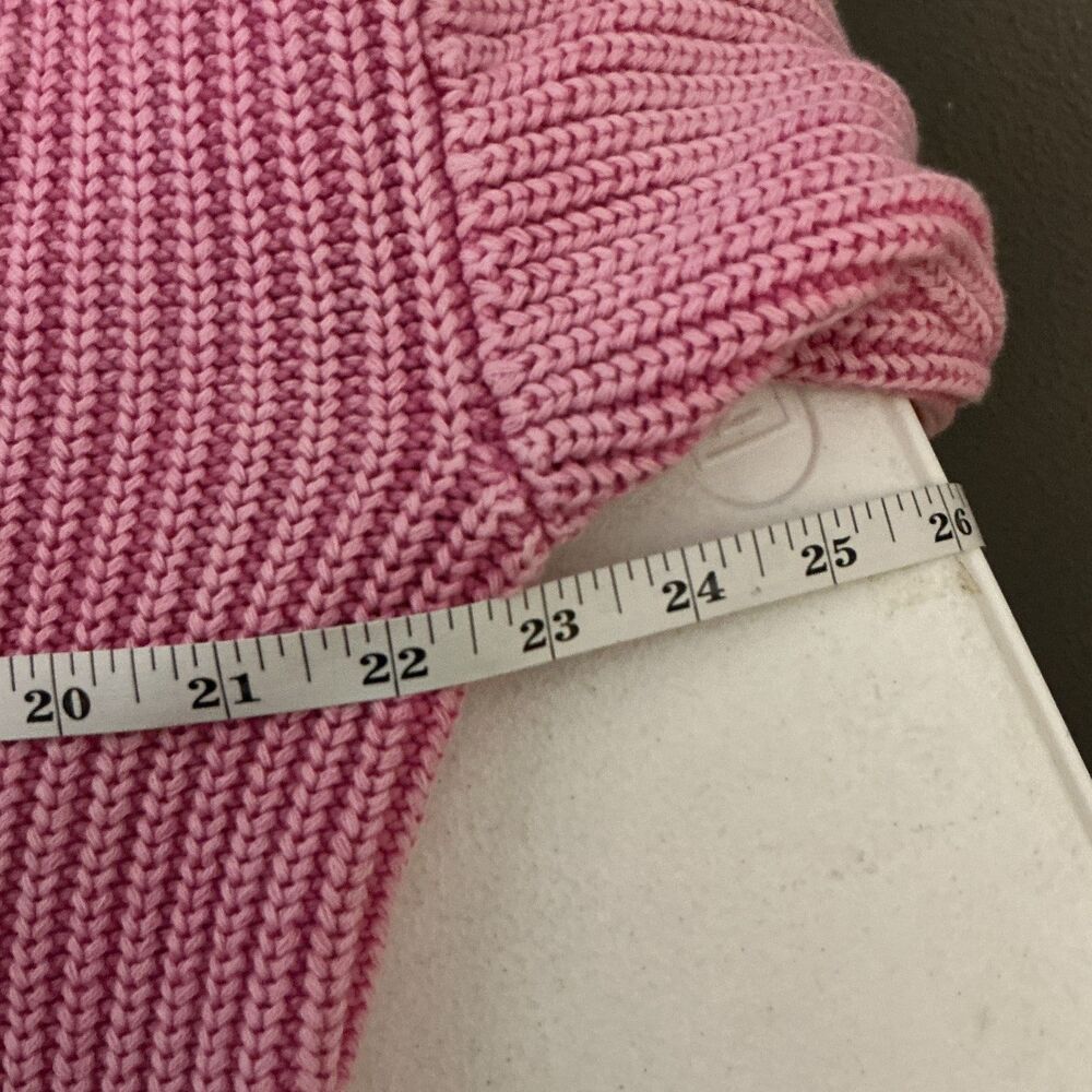 Aerie Pink Cable Knit Sweater Small Oversized V Neck Chunky Cottagecore - Picture 3 of 9